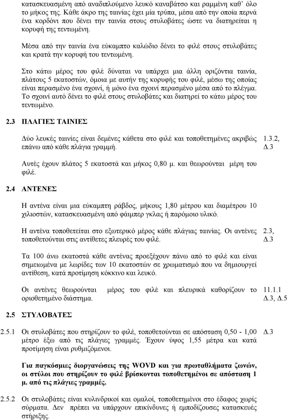 Μέσα από την ταινία ένα εύκαµπτο καλώδιο δένει το φιλέ στους στυλοβάτες και κρατά την κορυφή του τεντωµένη.