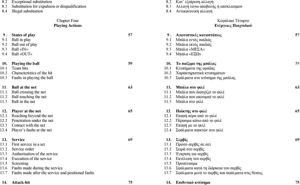 10.1 10.2 10.3 Playing the ball Team hits Characteristics of the hit Faults in playing the ball 59 10. 10.1 10.2 10.3 Το παίξιµο της µπάλας Κτυπήµατα της οµάδας Χαρακτηριστικά κτυπηµάτων Σφάλµατα στο κτύπηµα της µπάλας 59 11.