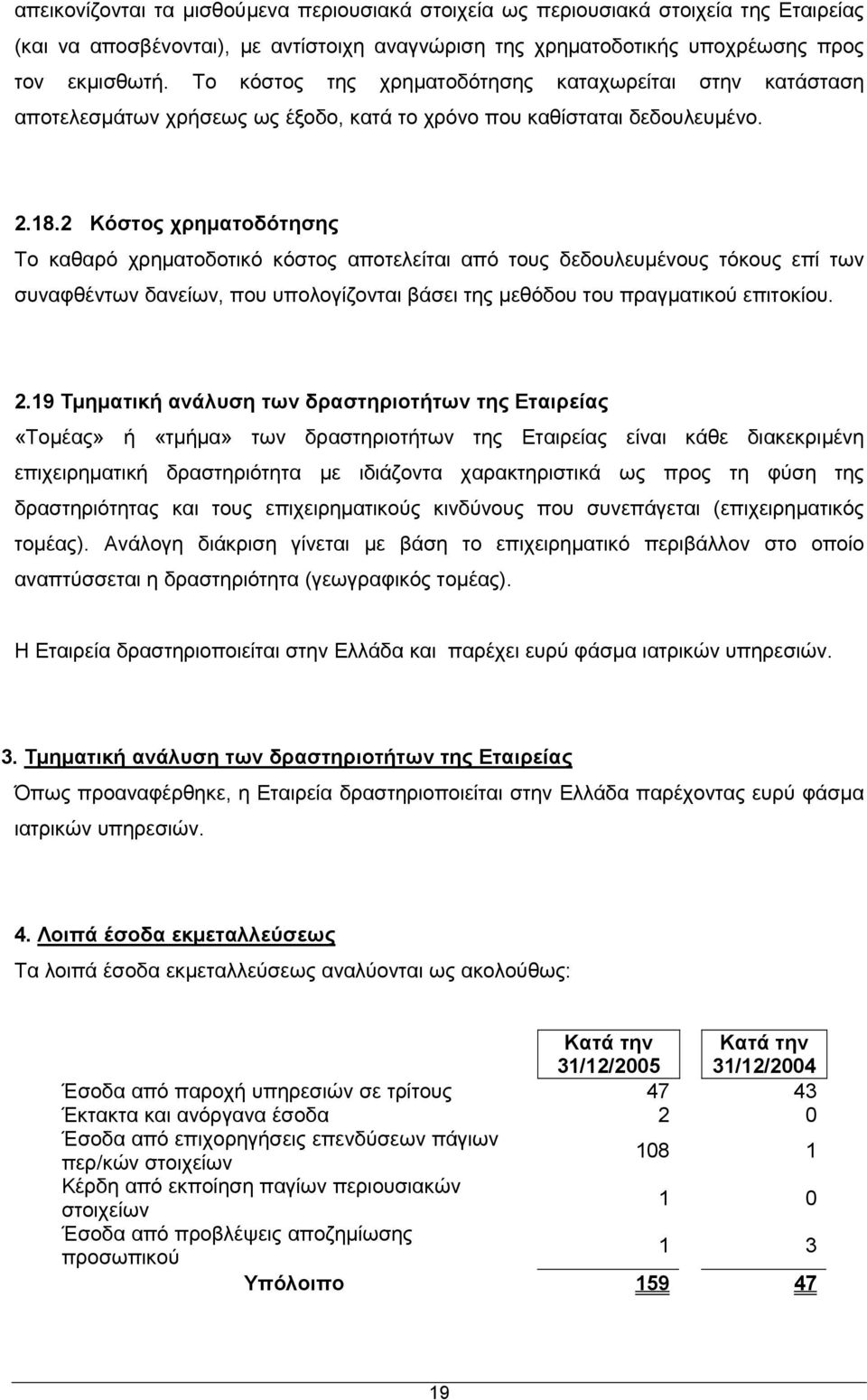 2 Κόστος χρηματοδότησης Το καθαρό χρηματοδοτικό κόστος αποτελείται από τους δεδουλευμένους τόκους επί των συναφθέντων δανείων, που υπολογίζονται βάσει της μεθόδου του πραγματικού επιτοκίου. 2.