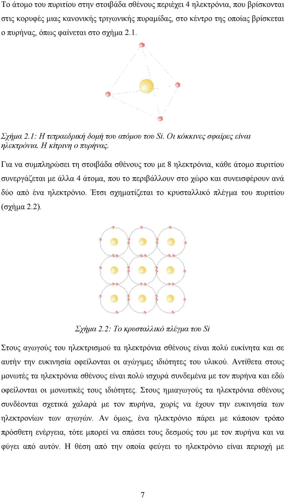 Για να συµπληρώσει τη στοιβάδα σθένους του µε 8 ηλεκτρόνια, κάθε άτοµο πυριτίου συνεργάζεται µε άλλα 4 άτοµα, που το περιβάλλουν στο χώρο και συνεισφέρουν ανά δύο από ένα ηλεκτρόνιο.