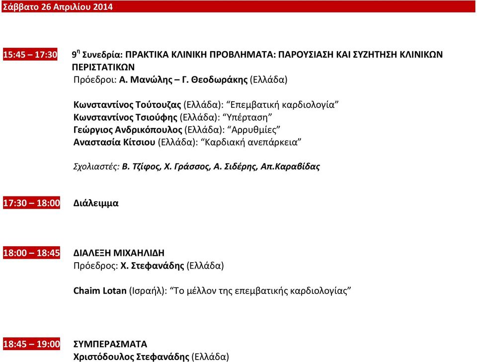 Αρρυθμίες Αναστασία Κίτσιου (Ελλάδα): Καρδιακή ανεπάρκεια Σχολιαστές: Β. Τζίφος, Χ. Γράσσος, Α. Σιδέρης, Απ.