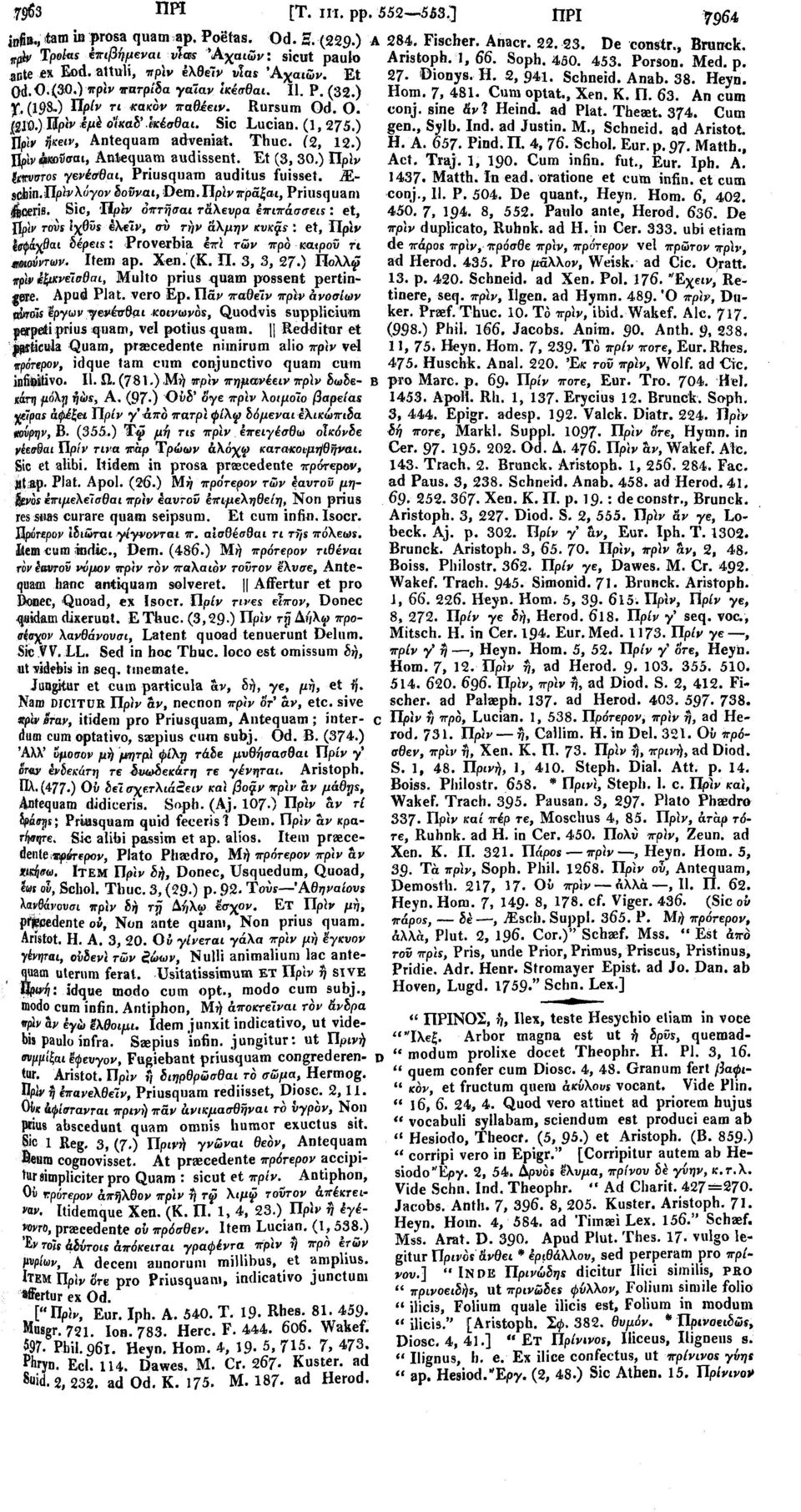 Cum optat., Xen. Κ. Π. 63. An cum y. (198.) Πρίν τι κακόν παθέειν. Rursum Od. Ο. conj. sine άνί Heind. ad Plat. Theaet. 374. Cum (210.) Πριν έμέ ο'ίκαδ' ίκέσθαι. Sic Lucian. (1, 275.