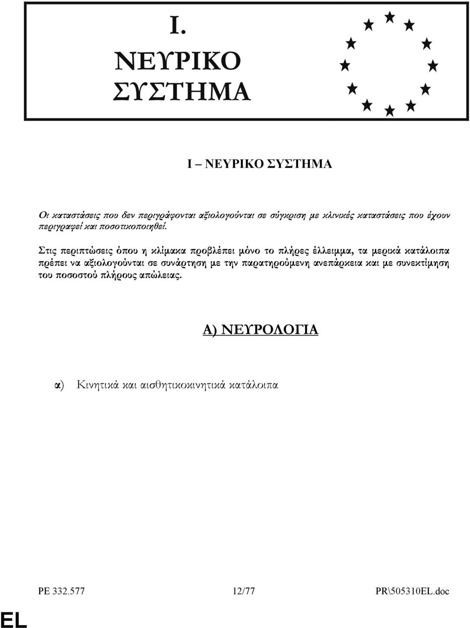 Στις περιπτώσεις όπου η κλίµακα προβλέπει µόνο το πλήρες έλλειµµα, τα µερικά κατάλοιπα πρέπει να αξιολογούνται σε