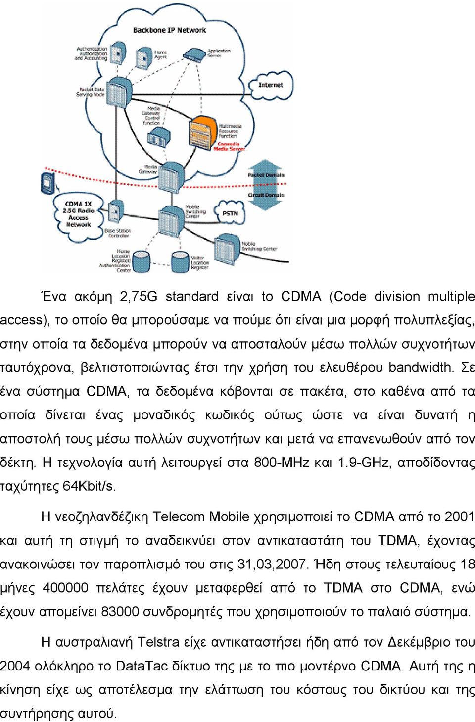 Σε ένα σύστημα CDMA, τα δεδομένα κόβονται σε πακέτα, στο καθένα από τα οποία δίνεται ένας μοναδικός κωδικός ούτως ώστε να είναι δυνατή η αποστολή τους μέσω πολλών συχνοτήτων και μετά να επανενωθούν