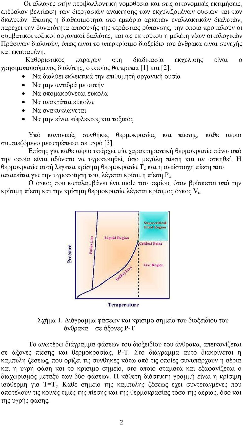 τούτου η μελέτη νέων οικολογικών Πράσινων διαλυτών, όπως είναι το υπερκρίσιμο διοξείδιο του άνθρακα είναι συνεχής και εκτεταμένη.