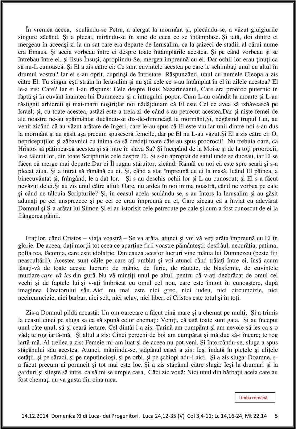 Şi pe când vorbeau şi se întrebau între ei. şi Iisus Însuşi, apropiindu-se, mergea împreună cu ei. Dar ochii lor erau ţinuţi ca să nu-l cunoască.