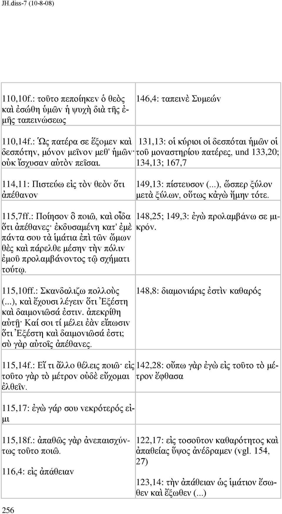 134,13; 167,7 114,11: Πιστεύω εἰς τὸv θεὸv ὅτι ἀπέθαvov 149,13: πίστευσον (...), ὥσπερ ξύλον µετὰ ξύλων, οὕτως κἀγὼ ἤµην τότε. 115,7ff.