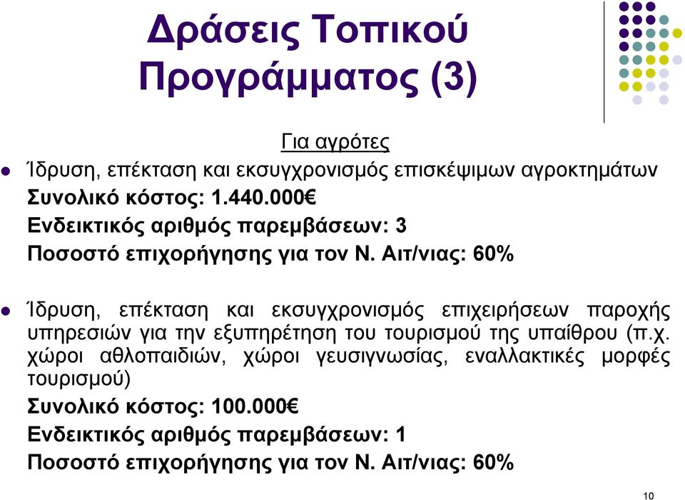 Αιτ/νιας: 60% Ίδρυση, επέκταση και εκσυγχρονισµός επιχειρήσεων παροχής υπηρεσιών για την εξυπηρέτηση του τουρισµού της υπαίθρου