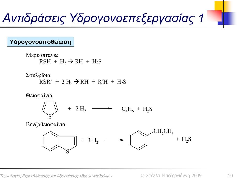 Σουλφίδια RSR + 2 H 2 RH + R H + H 2 S Θειοφαίνια S