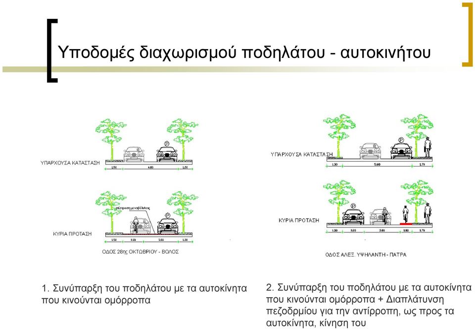 2.  + Διαπλάτυνση πεζοδρμίου για την αντίρροπη, ως προς τα