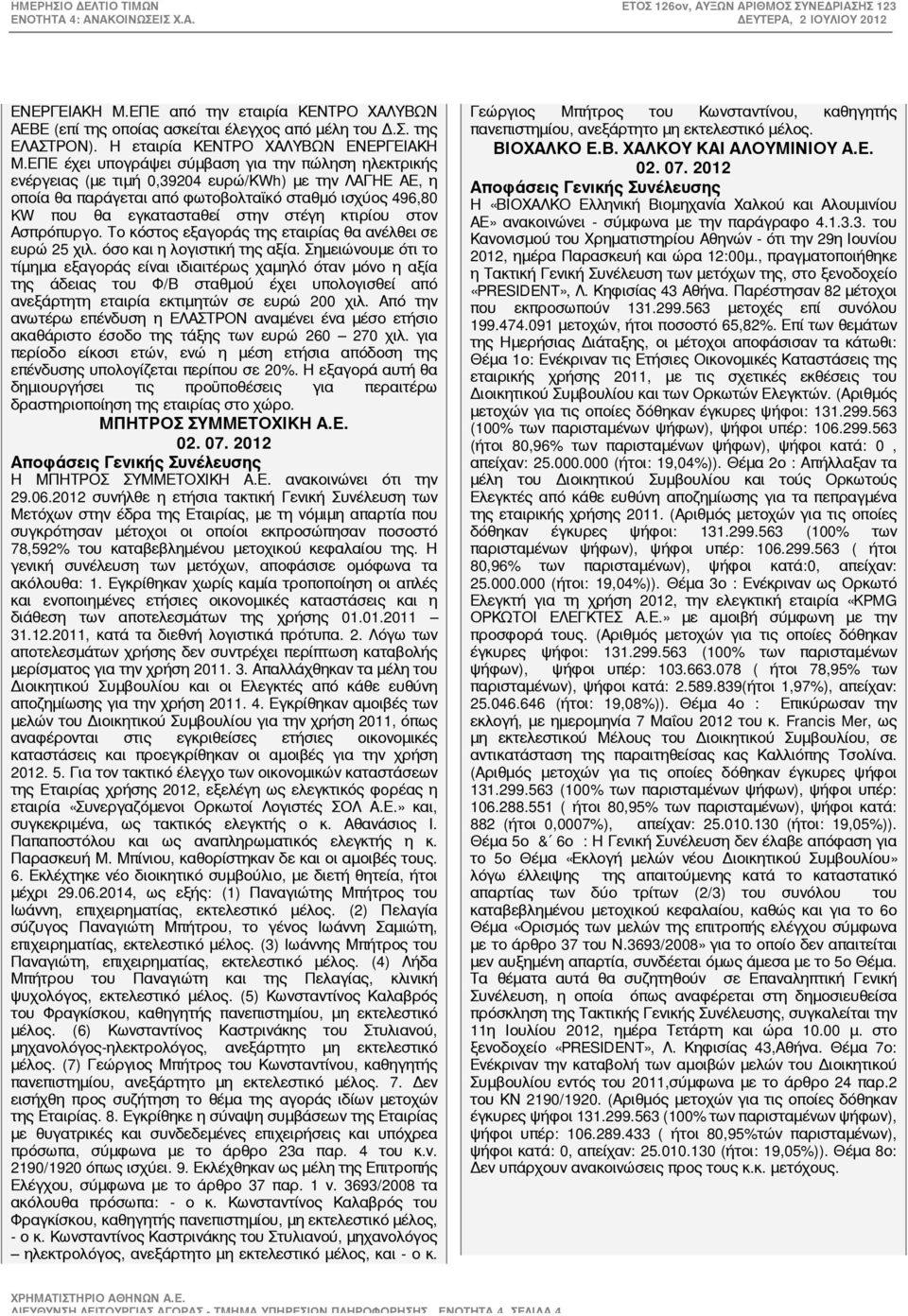 κτιρίου στον Ασπρόπυργο. Το κόστος εξαγοράς της εταιρίας θα ανέλθει σε ευρώ 25 χιλ. όσο και η λογιστική της αξία.