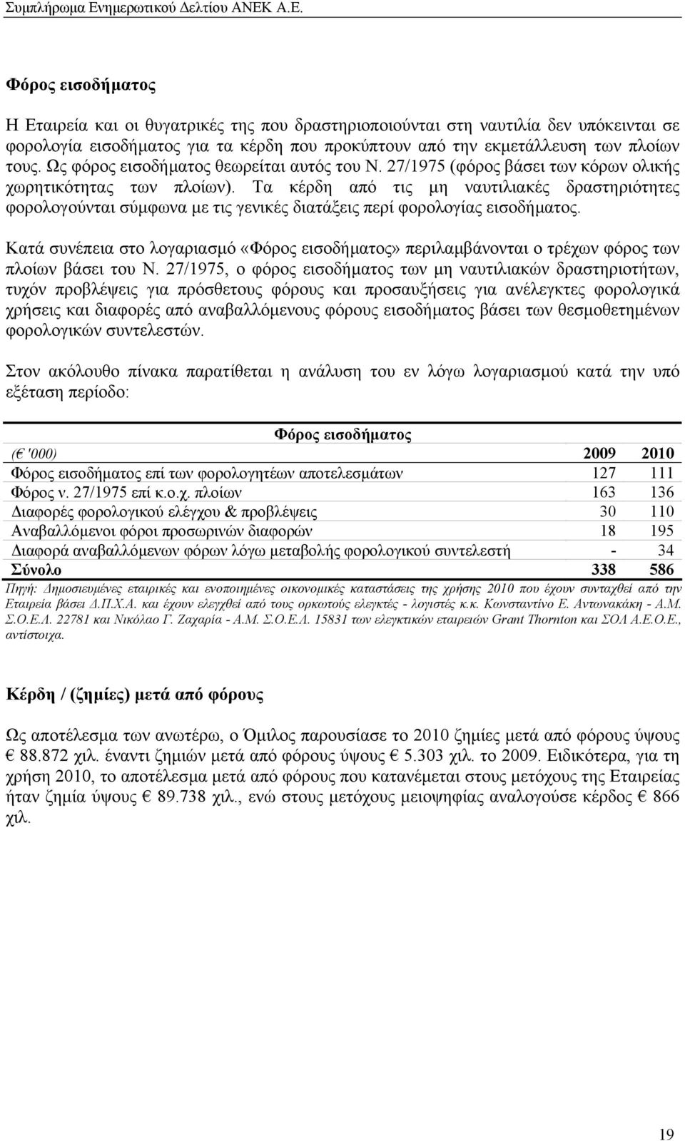 Τα κέρδη από τις µη ναυτιλιακές δραστηριότητες φορολογούνται σύµφωνα µε τις γενικές διατάξεις περί φορολογίας εισοδήµατος.