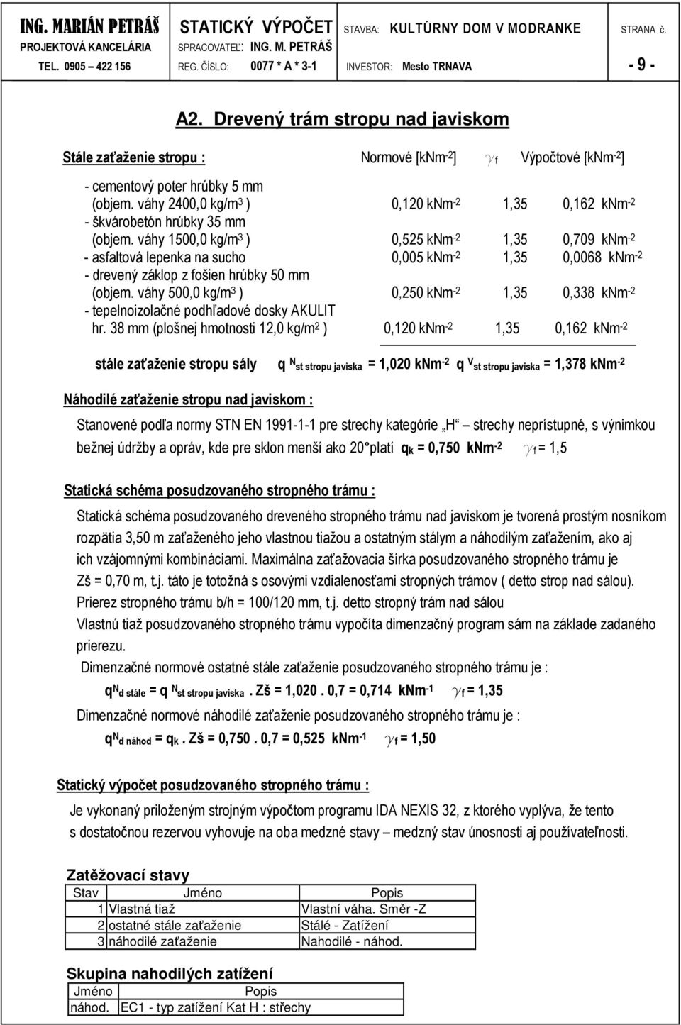 váhy 400,0 kg/m ) 0,0 knm -,5 0,6 knm - - škvárobetón hrúbky 5 mm (objem.