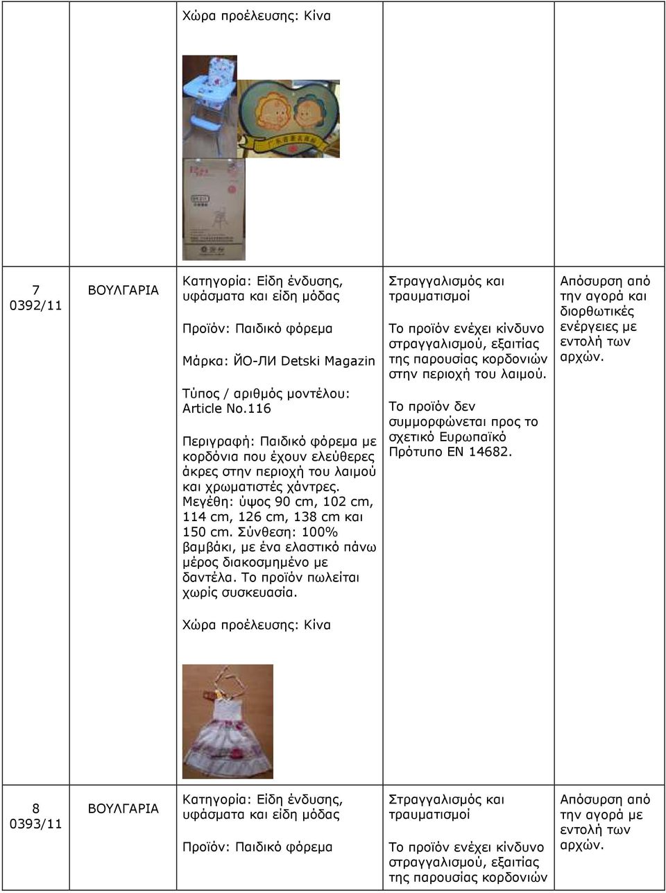 Μεγέθη: ύψος 90 cm, 102 cm, 114 cm, 126 cm, 138 cm και 150 cm. Σύνθεση: 100% βαµβάκι, µε ένα ελαστικό πάνω µέρος διακοσµηµένο µε δαντέλα. Το προϊόν πωλείται χωρίς συσκευασία.