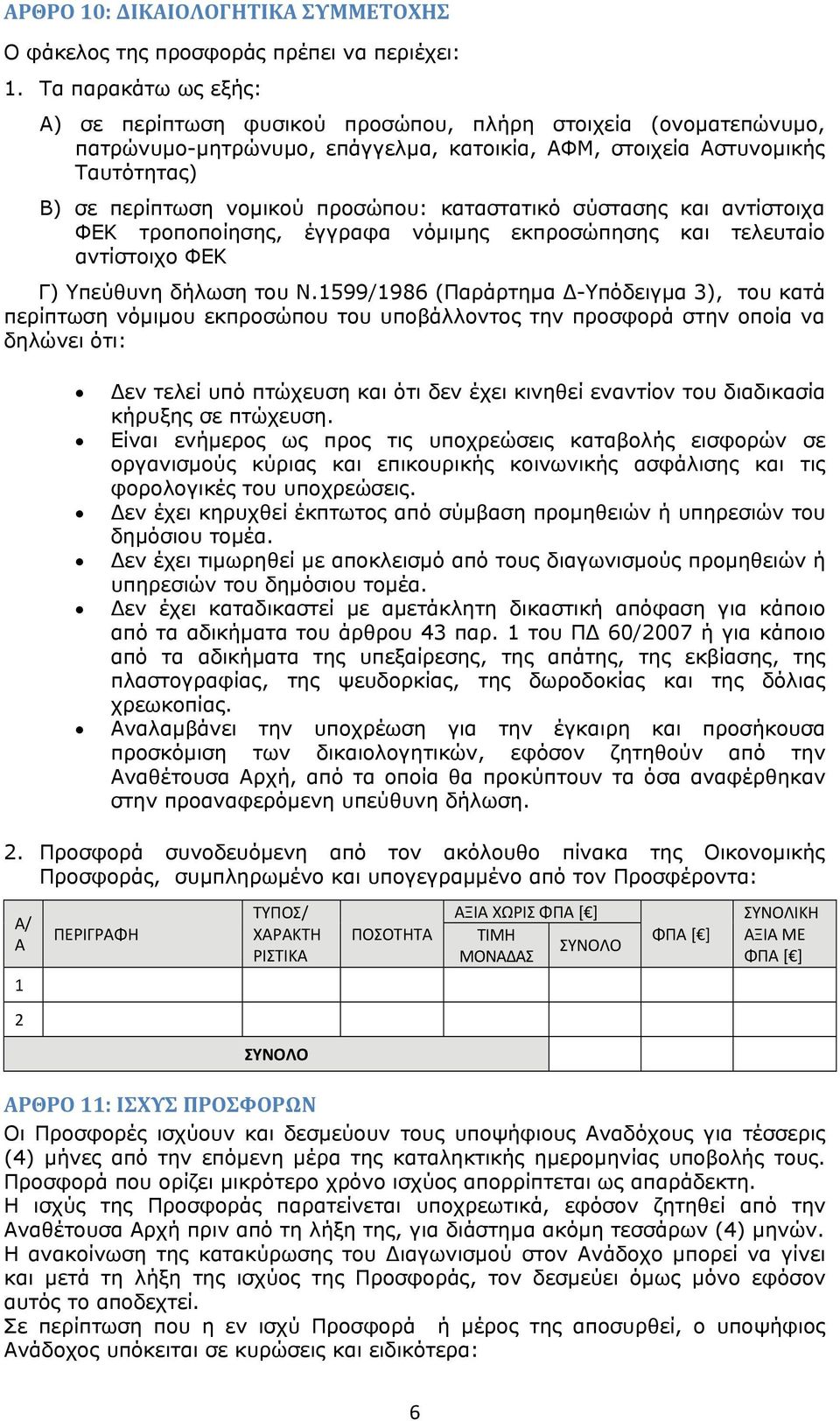 καταστατικό σύστασης και αντίστοιχα ΦΕΚ τροποποίησης, έγγραφα νόμιμης εκπροσώπησης και τελευταίο αντίστοιχο ΦΕΚ Γ) Υπεύθυνη δήλωση του Ν.