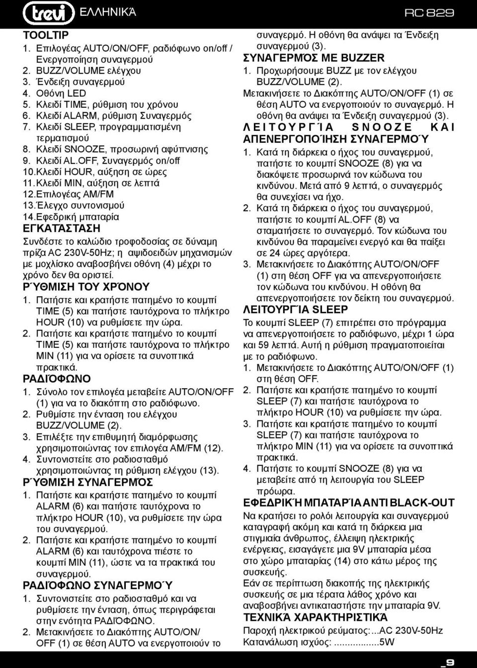 Κλειδί MIN, αύξηση σε λεπτά 12. Επιλογέας AM/FM 13. Έλεγχο συντονισμού 14.