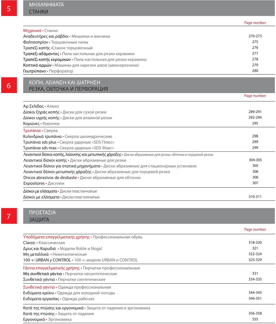 ΔΙΑΤΡΗΣΗ РЕЗКА, ОБТОЧКА И ПЕРФОРАЦИЯ Page number Αρ Σελίδας Алмаз Δίσκοι ξηράς κοπής Диски для сухой резки 289-291 Δίσκοι υγρής κοπής Диски для влажной резки 292-294 Κορώνες Коронки 295 Τρυπάνια