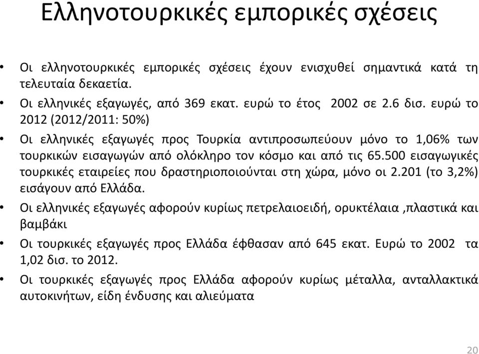 500 ειςαγωγικζσ τουρκικζσ εταιρείεσ που δραςτθριοποιοφνται ςτθ χϊρα, μόνο οι 2.201 (το 3,2%) ειςάγουν από Ελλάδα.