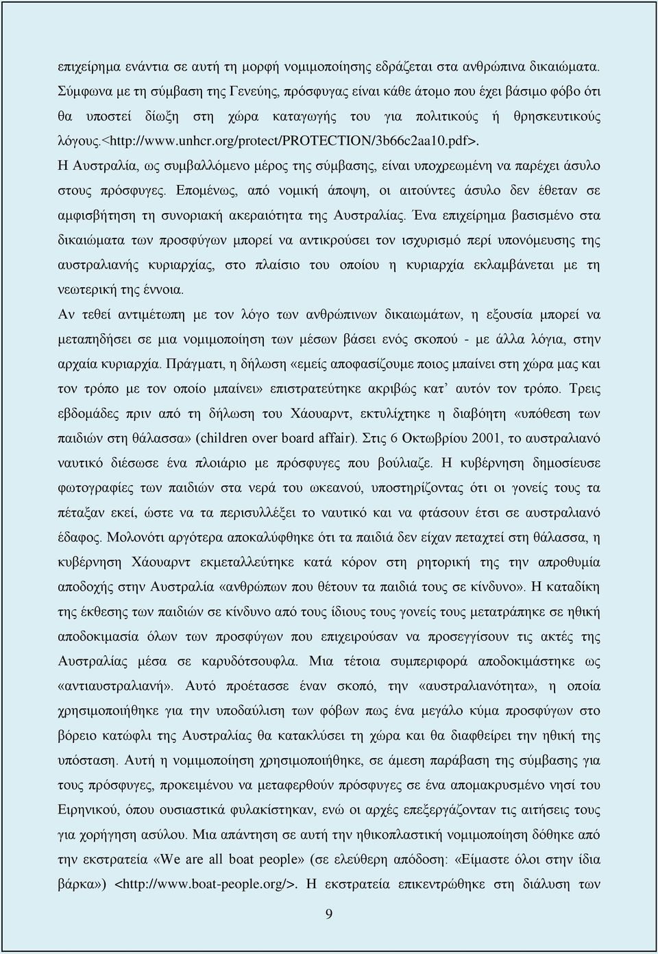 org/protect/protection/3b66c2aa10.pdf>. Η Αυστραλία, ως συμβαλλόμενο μέρος της σύμβασης, είναι υποχρεωμένη να παρέχει άσυλο στους πρόσφυγες.