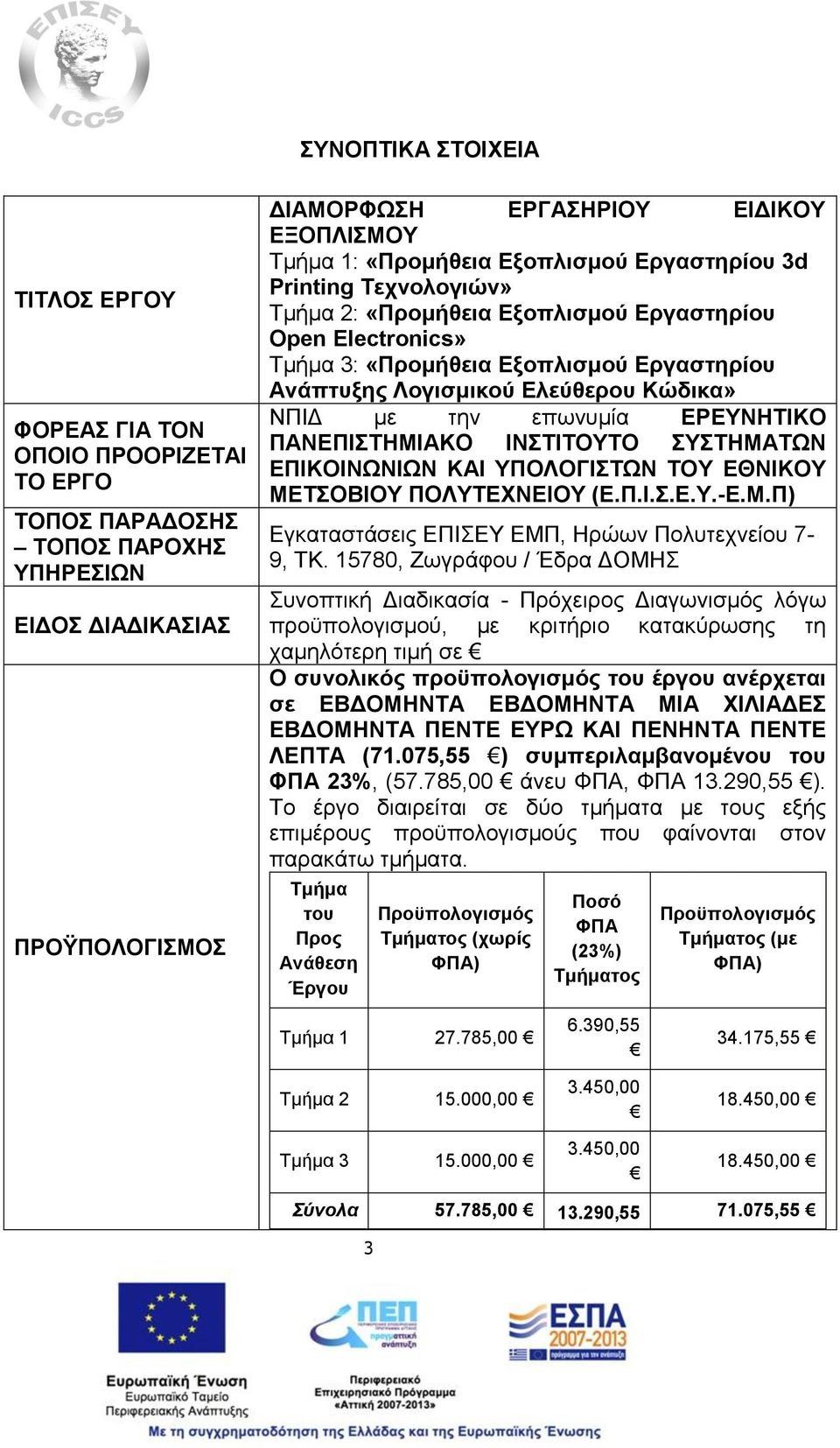 Κώδικα» ΝΠΙΔ με την επωνυμία ΕΡΕΥΝΗΤΙΚΟ ΠΑΝΕΠΙΣΤΗΜΙΑΚΟ ΙΝΣΤΙΤΟΥΤΟ ΣΥΣΤΗΜΑΤΩΝ ΕΠΙΚΟΙΝΩΝΙΩΝ ΚΑΙ ΥΠΟΛΟΓΙΣΤΩΝ ΤΟΥ ΕΘΝΙΚΟΥ ΜΕΤΣΟΒΙΟΥ ΠΟΛΥΤΕΧΝΕΙΟΥ (Ε.Π.Ι.Σ.Ε.Υ.-Ε.Μ.Π) Εγκαταστάσεις ΕΠΙΣΕΥ ΕΜΠ, Ηρώων Πολυτεχνείου 7-9, TK.