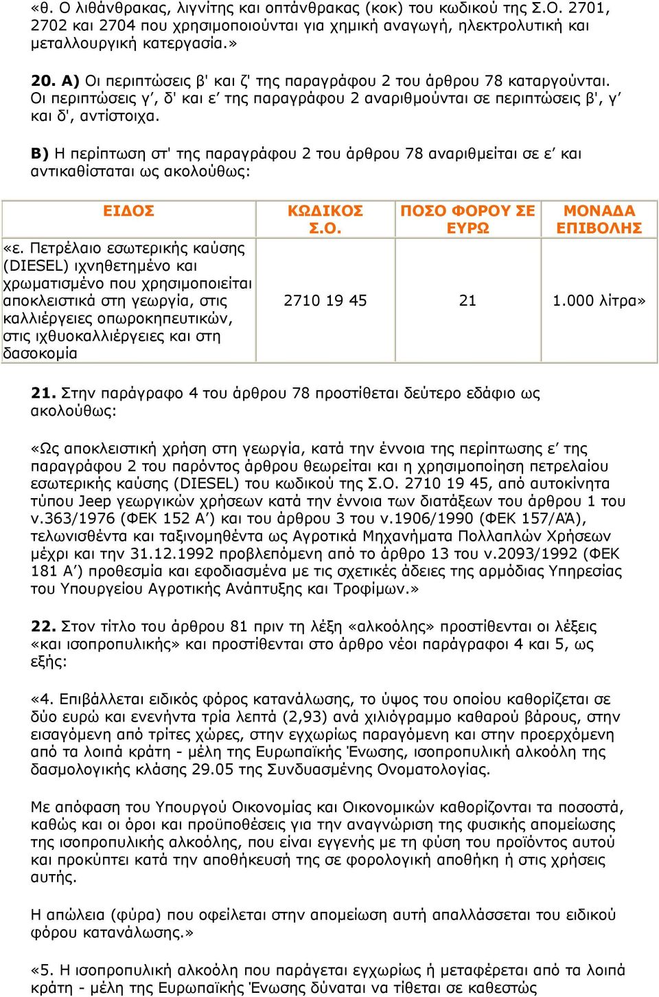 Β) Η περίπτωση στ' της παραγράφου 2 του άρθρου 78 αναριθµείται σε ε και αντικαθίσταται ως ακολούθως: ΕΙ ΟΣ «ε.