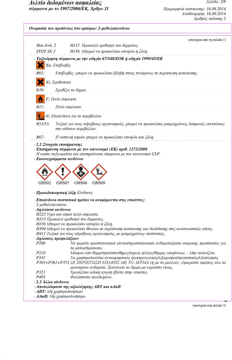 F; Πολύ εύφλεκτο R11: Πολύ εύφλεκτο.