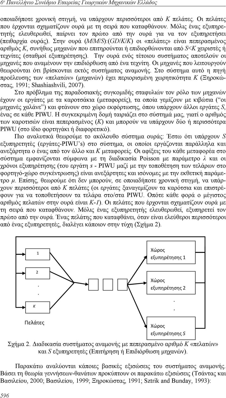 Στην ουρά (M/M/S):(GD/K/K) οι «πελάτες» είναι πεπερασμένος αριθμός K, συνήθως μηχανών που επιτηρούνται ή επιδιορθώνονται από S<K χειριστές ή τεχνίτες (σταθμοί εξυπηρέτησης).