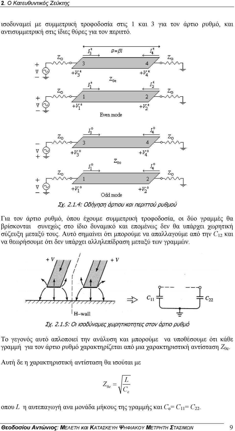 4: Οδήγηση άρτιου και περιττού ρυθμού Για τον άρτιο ρυθμό, όπου έχουμε συμμετρική τροφοδοσία, οι δύο γραμμές θα βρίσκονται συνεχώς στο ίδιο δυναμικό και επομένως δεν θα υπάρχει χωρητική σύζευξη