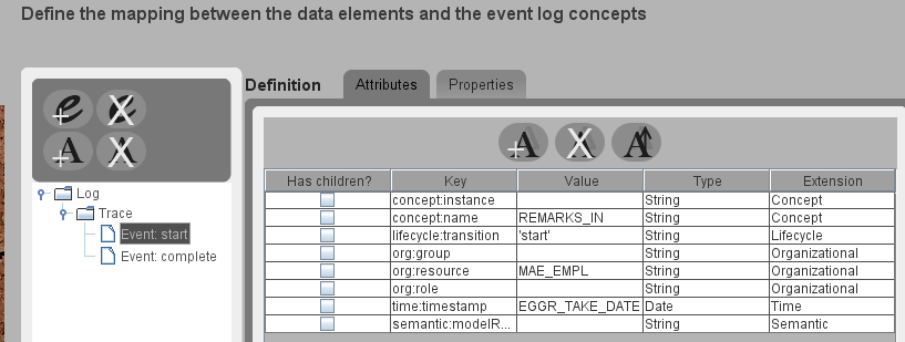 ηελ θαξηέια Properties ηνπ θαθέινπ Event:complete πξέπεη λα ζπκπιεξψζνπκε ην φλνκα ηνπ πίλαθα απφ ηνλ νπνίν ζα αληιήζνπκε ζηνηρεία. Οπφηε ζπκπιεξψλνπκε φπσο θαίλεηαη παξαθάησ ηελ εληνιή SQL dbo_pro.