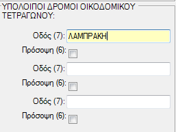 Στον πίνακα «Διεύθυνση Ακινήτου» αναγράφονται ο Νομός, δήμος, ο Ταχυδρομικός Κώδικας, το δημοτικό διαμέρισμα ή την κοινότητα καθώς και την οδό και τον αριθμό, που βρίσκεται το ακίνητο.