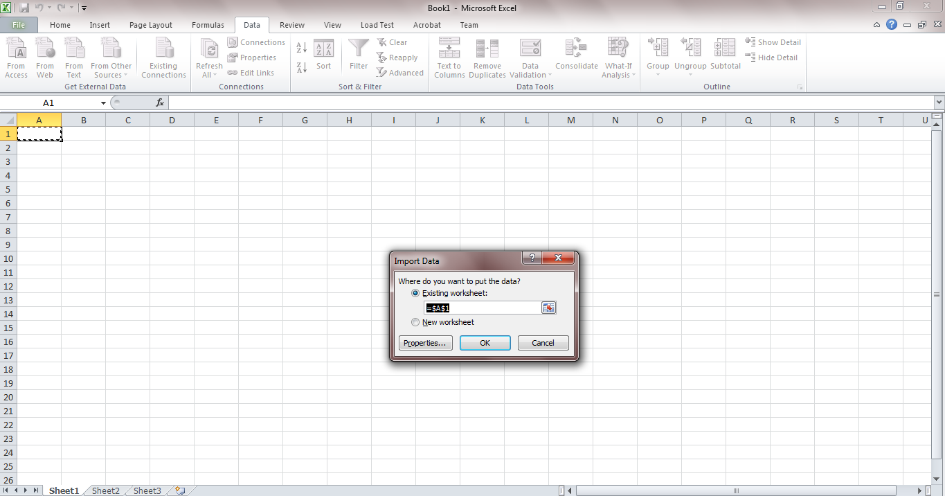 Κάνοντας κλικ στο κουμπί <Finish> εμφανίζεται η ακόλουθη οθόνη, από όπου ζητείται από τον χρήστη να καθορίσει το φύλο του Excel στο οποίο θα