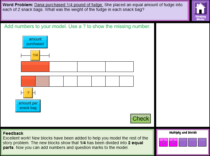 2.3 Ιστοσελίδα http://www.mathplayground.com/tb_fractions/thinking_blocks_fractions.html Τα παιδιά χρησιμοποιούν μοντέλα, για να επιλύσουν λεκτικά προβλήματα με κλάσματα.