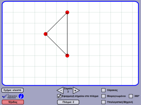 7.3 Ιστοσελίδα http://www.shodor.org/interactivate/activities/triangleexplorer/ Τα παιδιά καλούνται να υπολογίσουν το εμβαδόν του τριγώνου που παρουσιάζεται σε τετραγωνικό πλέγμα.