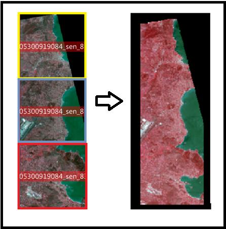 4.3.3. Δημιουργία Μωσαικού από εικόνες Pleiades Για να μπορέσουν να αξιοποιηθούν ταυτόχρονα οι πολυφασματικές εικόνες R1C2, R2C2 και R3C2, κρίθηκε σκόπιμη η δημιουργία ενός ενιαίου μωσαικού με την