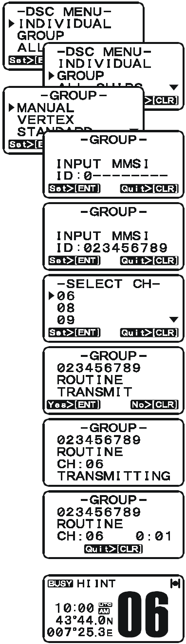 ΧΕΙΡΟΚΙΝΗΤΗ ΚΛΗΣΗ 1. Πιέστε το πλήκτρο CALL(MENU). Θα εμφανισθεί η ένδειξη DSC MENU. 2. Πιέστε τα πλήκτρα UP/ DOWN για να επιλέξετε το μενού GROUP.