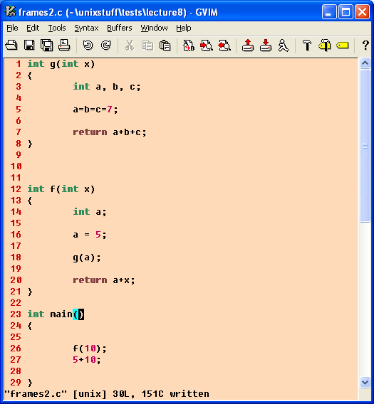 Εμφωλιασμένες Κλήσεις Συναρτήσεων Stack Frame of g Stack Frame of f Επιστρεφόμενη Τιμή (a+x) Ορίσματα x Τοπικές Μεταβλητές: