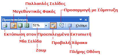 Πξνεπηζθόπεζε Δθηύπσζεο θαη Δθηύπσζε Δγγξάθσλ Προεπιζκόπηζη Εκηύπωζης Δηδηθά ζρεδηαζκέλε πξνβνιή γηα ηνλ έιεγρν ηεο ζπλνιηθήο δηάηαμεο ελόο εγγξάθνπ πξηλ ηελ εθηύπσζή ηνπ.