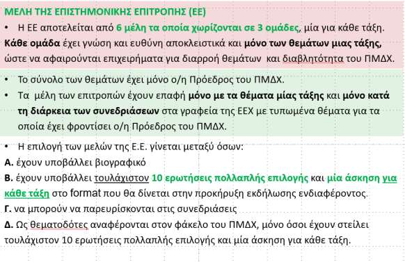 1.2. Υποχρεώσεις των μελών της επιστημονικής επιτροπής: α) Τα μέλη της επιστημονικής επιτροπής έχουν την ευθύνη για την ορθότητα των θεμάτων του ΠΜΔΧ.