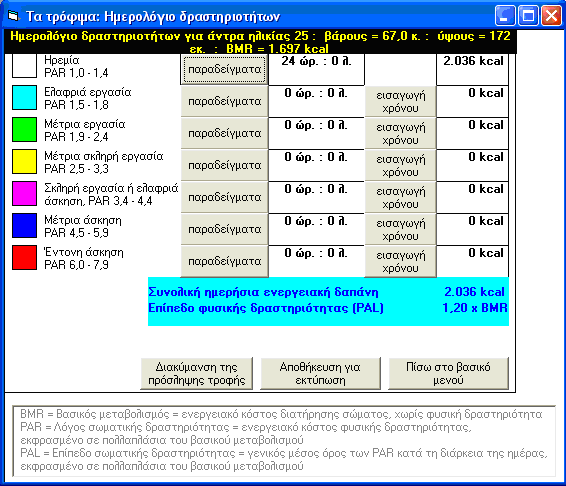 37 ΕΝΕΡΓΕΙΑ ΣΕ ΘΕΡΜΙ ΕΣ(Kcal) Το πρόγραμμα έχει προεπιλεγμένη εικοσιτετράωρη δραστηριότητα ξεκούρασης η οποία καταναλώνει 2.036 θερμίδες.