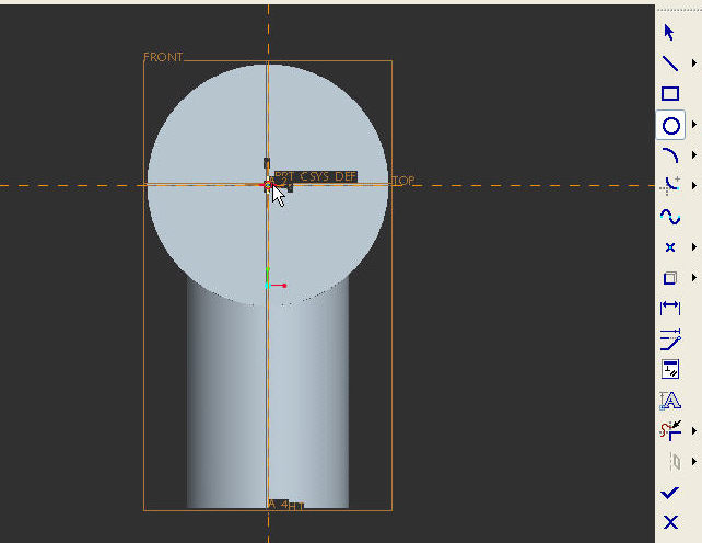 Πατάμε το Sketch Tool (ή [Insert] [Model Datum] [Sketch]) Στο παράθυρο που ανοίγει ορίζουμε ως Sketch Plane (Επίπεδο Σχεδίασης) FRONT κάνοντας απλά κλικ με το κέρσορα να δείχνει σε μία γραμμή του ή