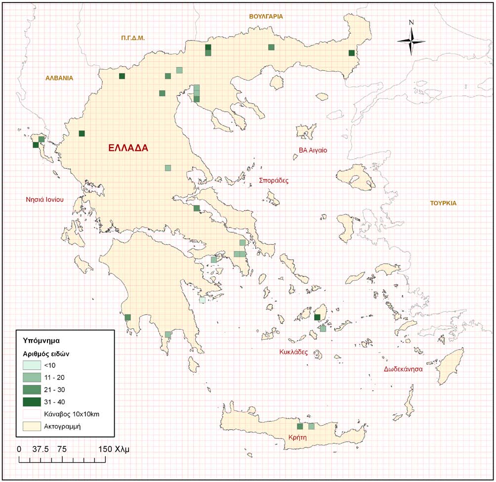 III. Χάρτης με τον αριθμό των ειδών που