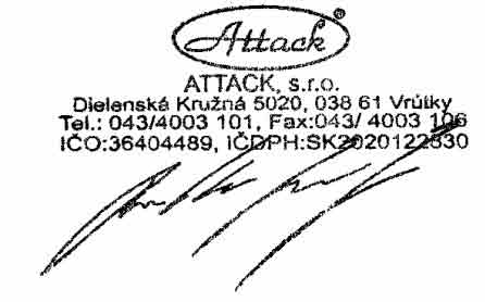 Európske smernice: 2004/108/ES, 2006/95/ES, 2006/42/ES Certifikáty: E-30-01097-09 z 30.11.