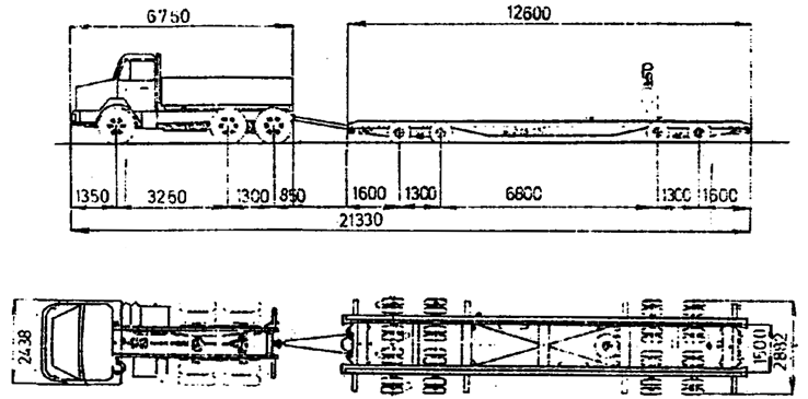 Capperi 54Т, висина пода изнад тла 620 mm10 mm, укупна дужина 12600 mm, укупна дужина са вучним возилом 21330 mm, ширина 2882 mm, размак везаних осовина 1300 mm, вешање хидрауличко, веза обртних