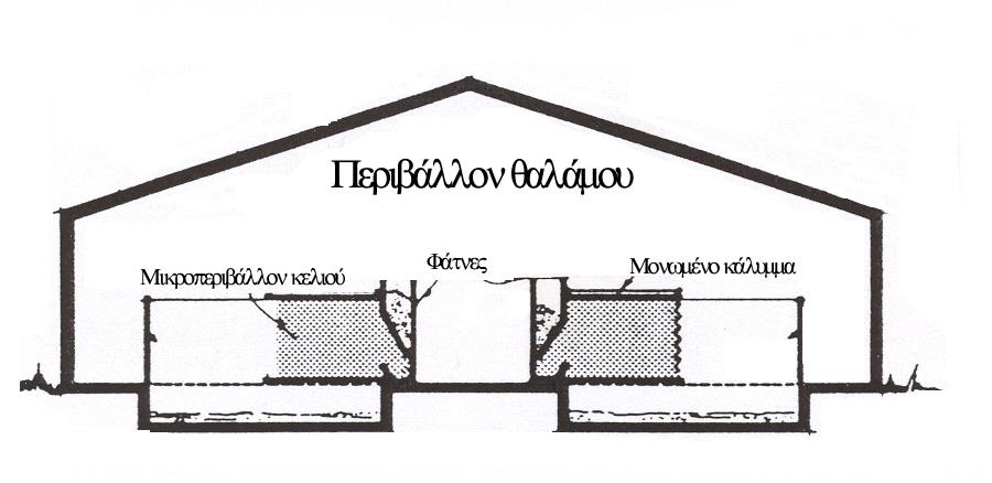 103 Εικόνα 8.2. Κελί στέγασης μεγάλων ομάδων χοιριδίων πρώτης ανάπτυξης. Εικόνα