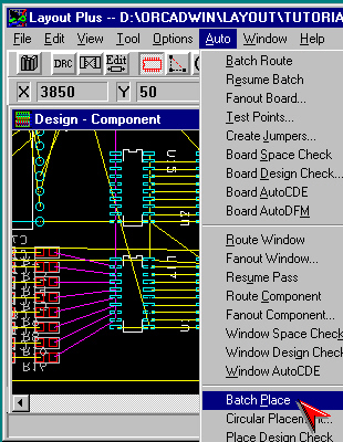 Εικόνα 24.3 Τώρα µπορούµε να κάνουµε την αυτόµατη τοποθέτηση των εξαρτηµάτων. Από το µενού Auto πατήστε στη διαταγή Batch Place όπως δείχνει η παρακάτω εικόνα.