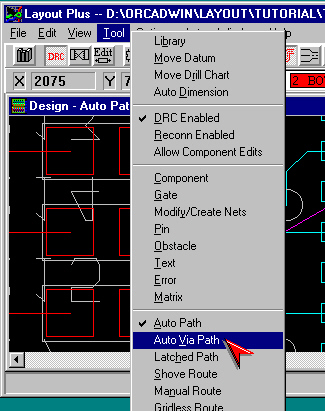 Εικόνα 25.2 Το Auto Via Path λειτουργεί όπως το Auto Path, όµως εισάγει αυτόµατα vias όταν χρειάζεται. Επιλέξτε τη διαταγή Auto Via Path από το µενού Tool. Εικόνα 25.