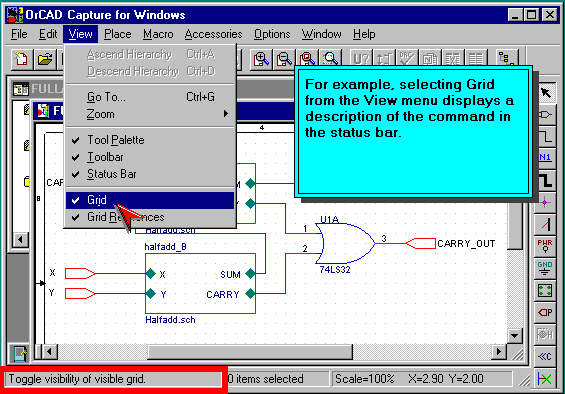 Εικόνα 1.8 Επεξήγηση της λειτουργίας µιας διαταγής στην Status Bar Ο χρήστης επεξεργάζεται ένα σχέδιο επιλέγοντας εργαλεία από τα διάφορα µενού ή από Tool palettes (παλέτες εργαλείων).