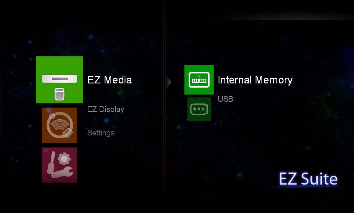 66 Λειτουργία SD πολυμέσων Σύστημα μενού EZ Media (Πολυμέσα EZ) Επιλέξτε τη συσκευή όπου είναι αποθηκευμένα τα αρχεία που θέλετε να παρουσιάσετε και επιλέξτε τον τύπο αρχείου.