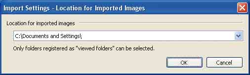 Χρησιμοποιώντας το "Picture Motion Browser" (παρέχεται) 1 Επιλέξτε [Import Settings] t [Location for Imported Images] από το μενού [File]. Εμφανίζεται η οθόνη "Location for Imported Images".