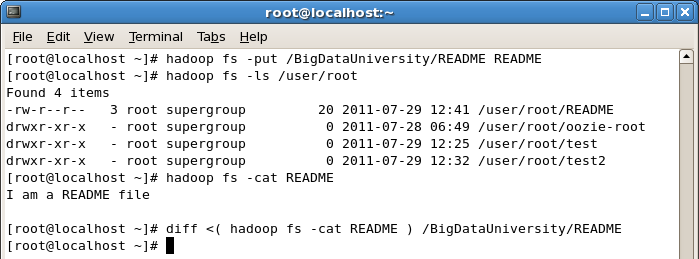 Εικόνα 3.6.3.3: εντολή grep Για να μετακινήσουμε αρχεία μεταξύ του Linux και του HDFS με τις εντολές put get.